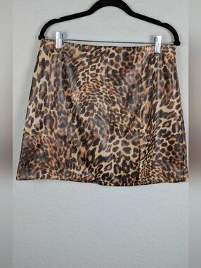 NWT Anthropologie Maeve Faux Leather Mini Skirt Size 14 Leopard Print Lined Chic